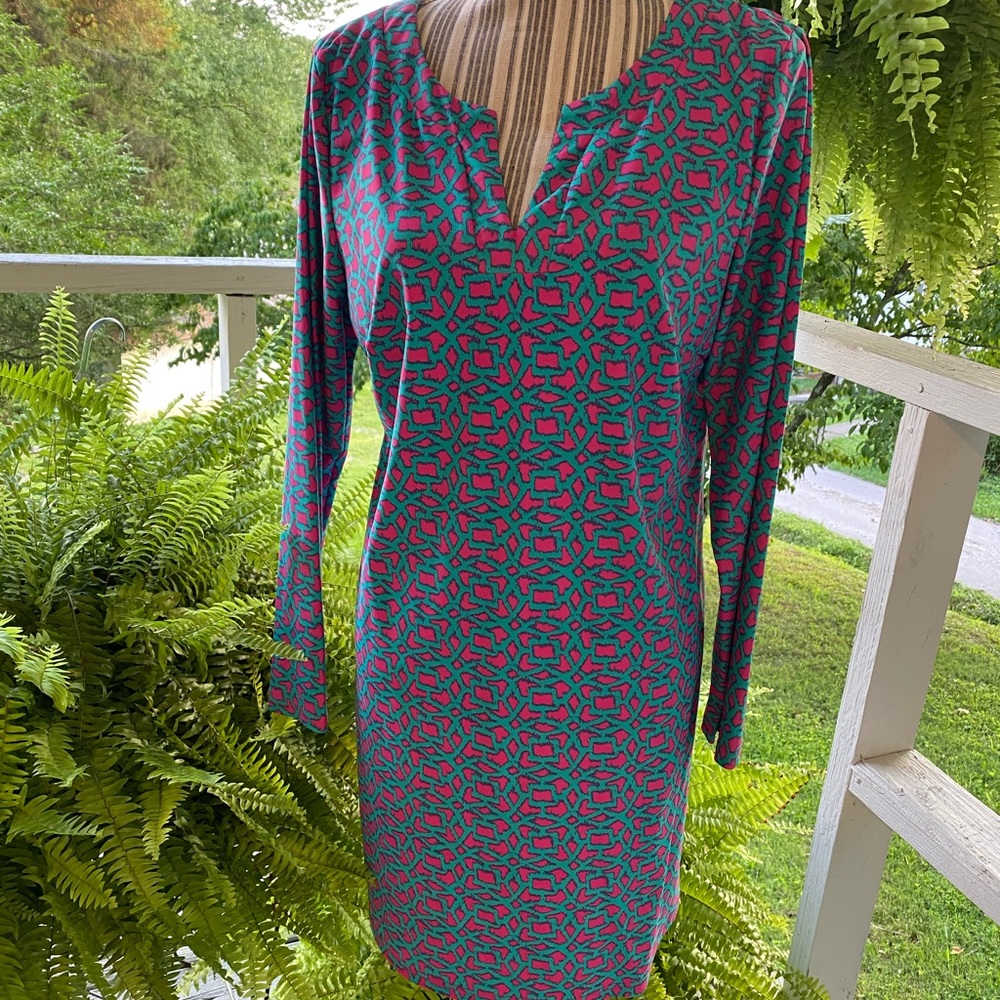 Aryeh Turquoise and Hot Pink Dress Large
